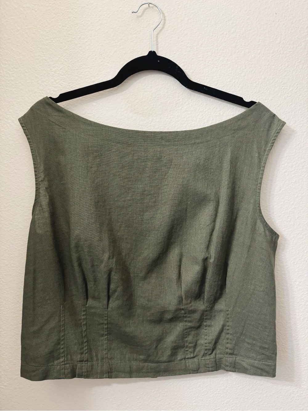 Loft Olive Green Women's Linen-Blend Boatneck Tank Top